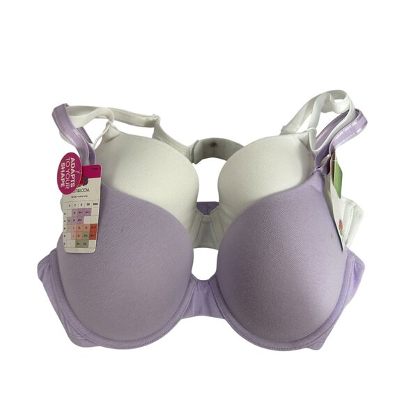 Fruit Of The Loom Womens T-Shirt Bra M Size 2 Pack Lilac White Full Coverage - Picture 1 of 5